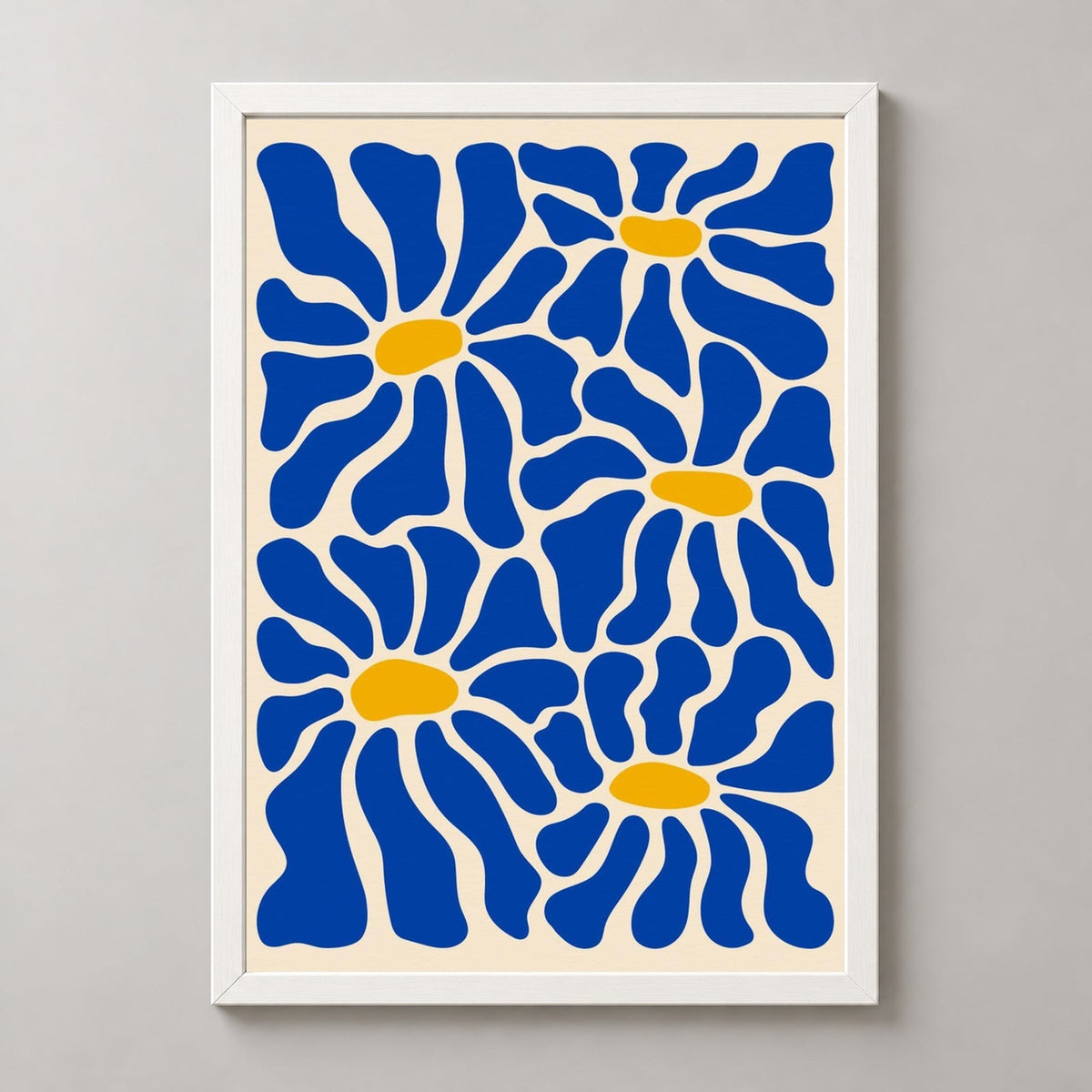 Blue Flowers - Matisse Inspired Print | Abstract Collection — realistic white frame studio view
