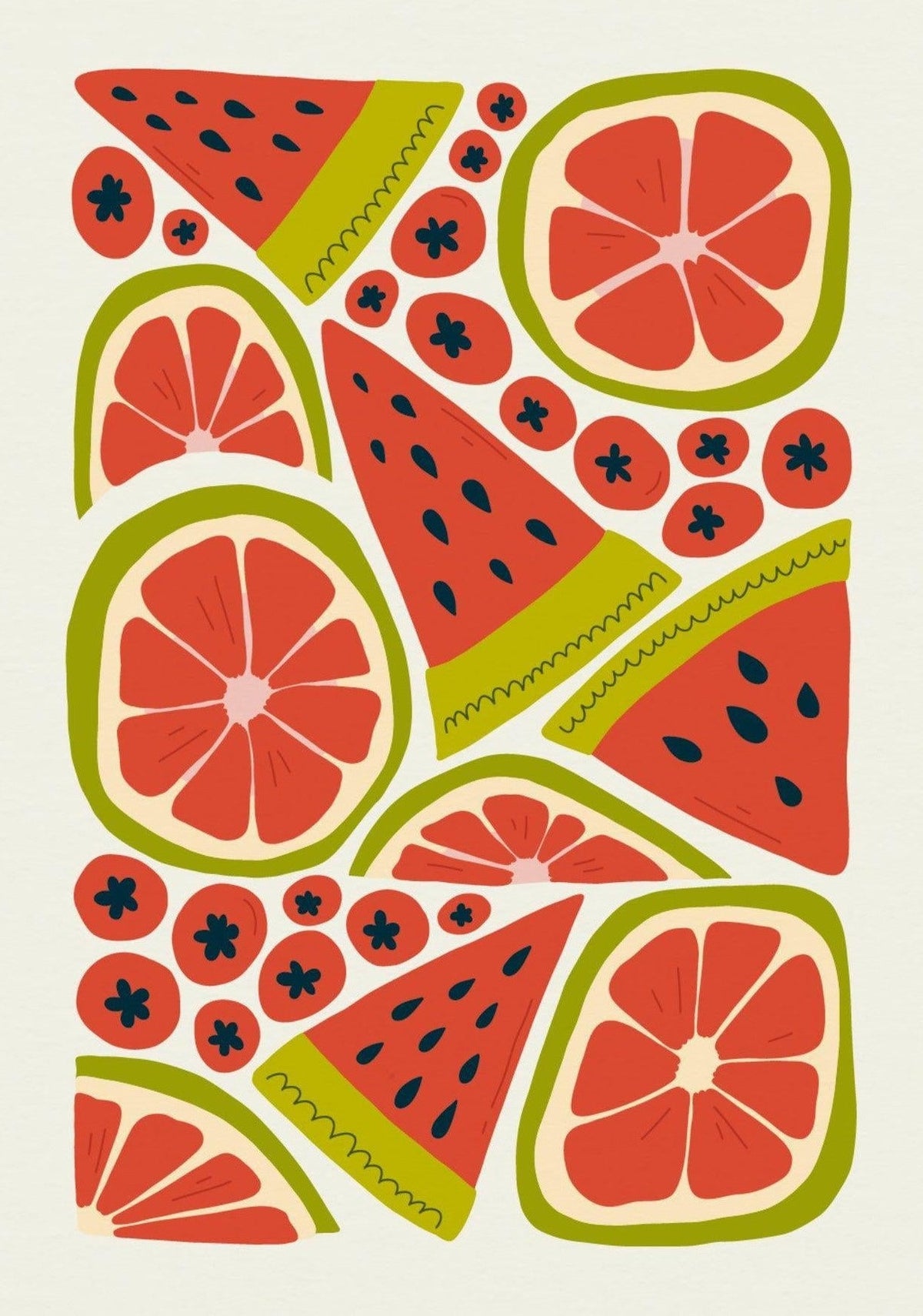 Red Fruits Print  | Abstract Fruit Collection | Kitchen wall art — poster only, complete unframed artwork