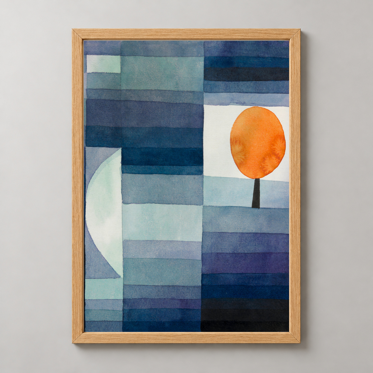 Paul Klee — The Harbinger of Autumn — Abstract Art Print — realistic natural wood frame studio view