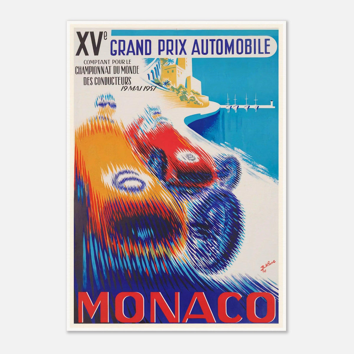 XV Grand Prix Automobile of Monaco 1957 Vintage Racing Poster