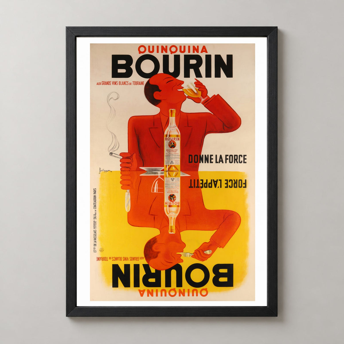Quinquina Bourin Vintage Advertising Poster — realistic black frame studio view