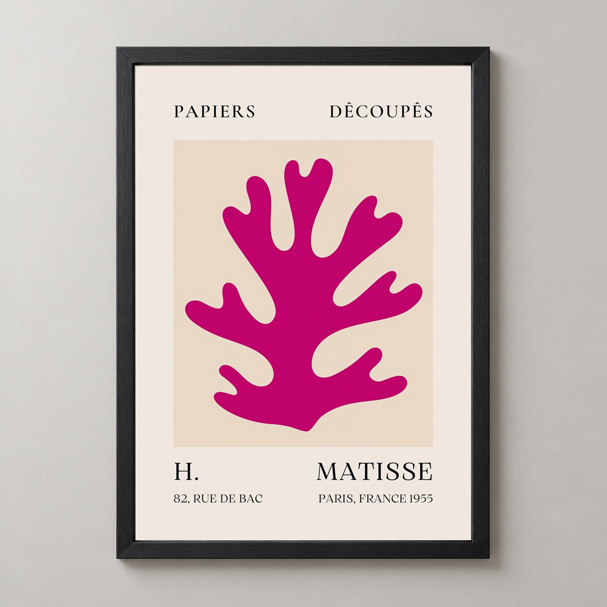Papiers Découpés H. Matisse Print Pink Foliage (1955) — realistic black frame studio view
