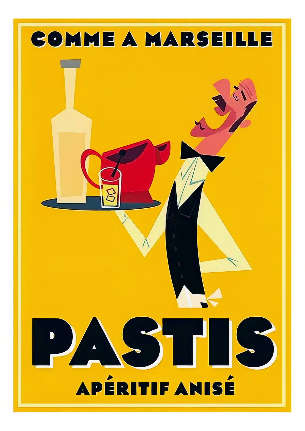 Comme et Marseilles Pastis Retro Print- French Vintage Poster — poster only, complete unframed artwork