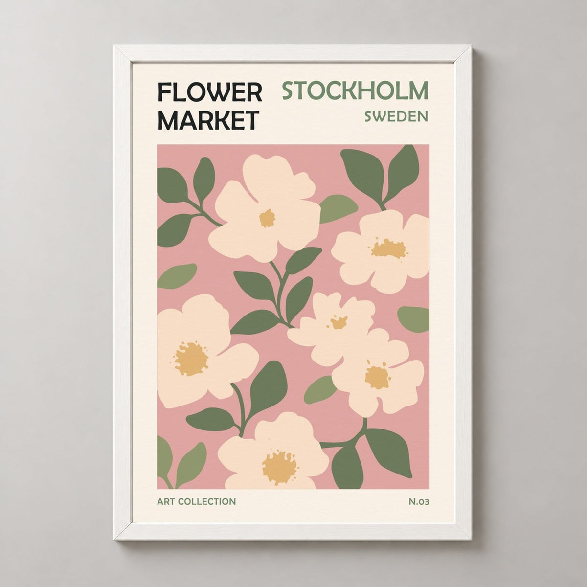 Flower Market Stockholm — realistic white frame studio view