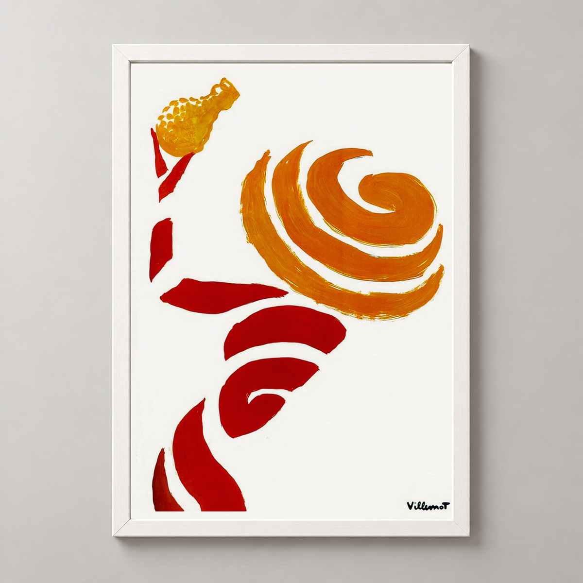 Bernard Villemot's Orange Swirl - Abstract Art Print — realistic white frame studio view