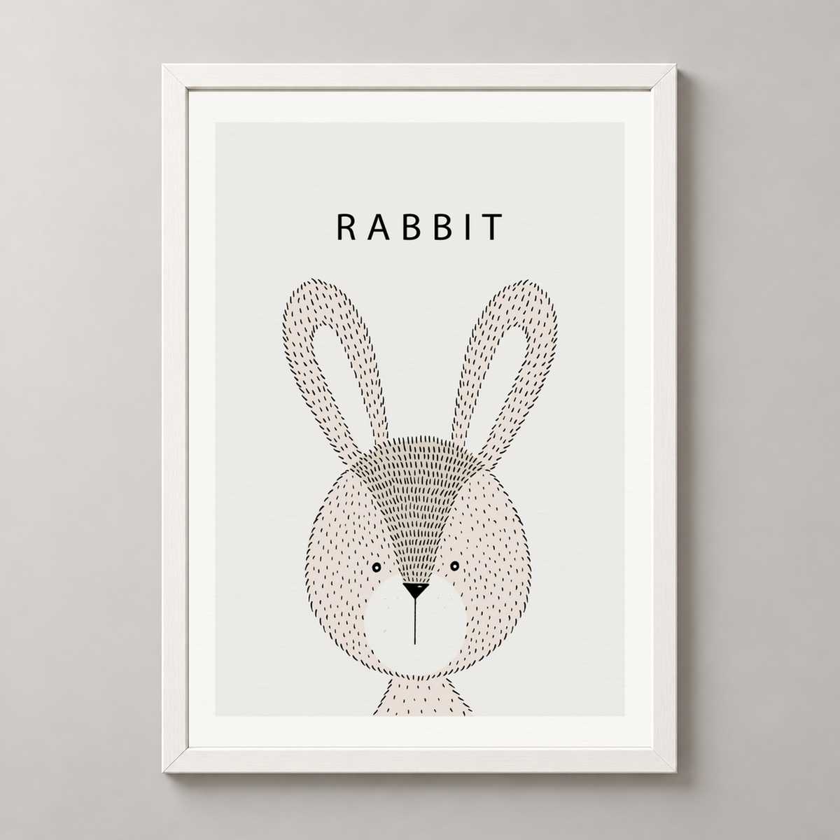 Minimalist Rabbit Illustration Art Print — realistic white frame studio view