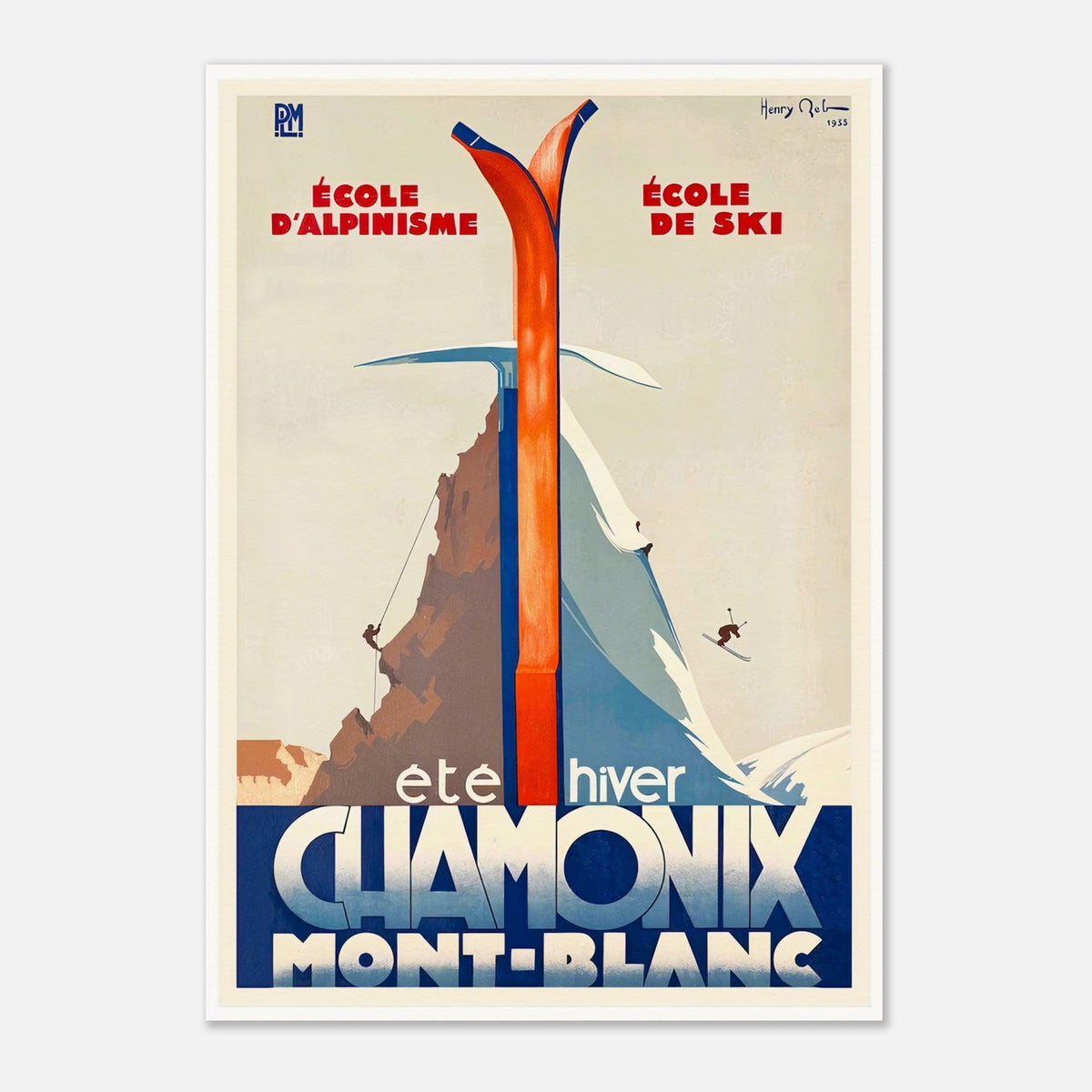 Summer and Winter Sport Chamonix Mont Blanc France Vintage Ski Poster