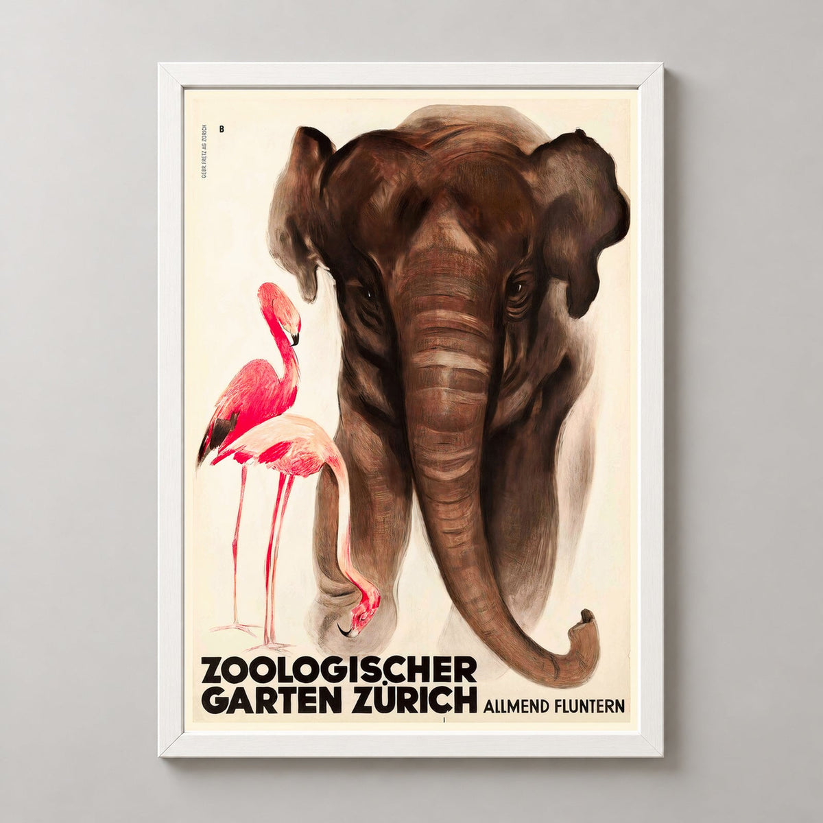 Zoological Garden Zurich Switzerland Vintage Advertising Poster — realistic white frame studio view