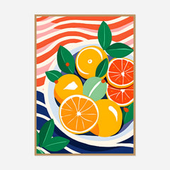 Citrus Bowl and Waves — front view in a natural wood frame
