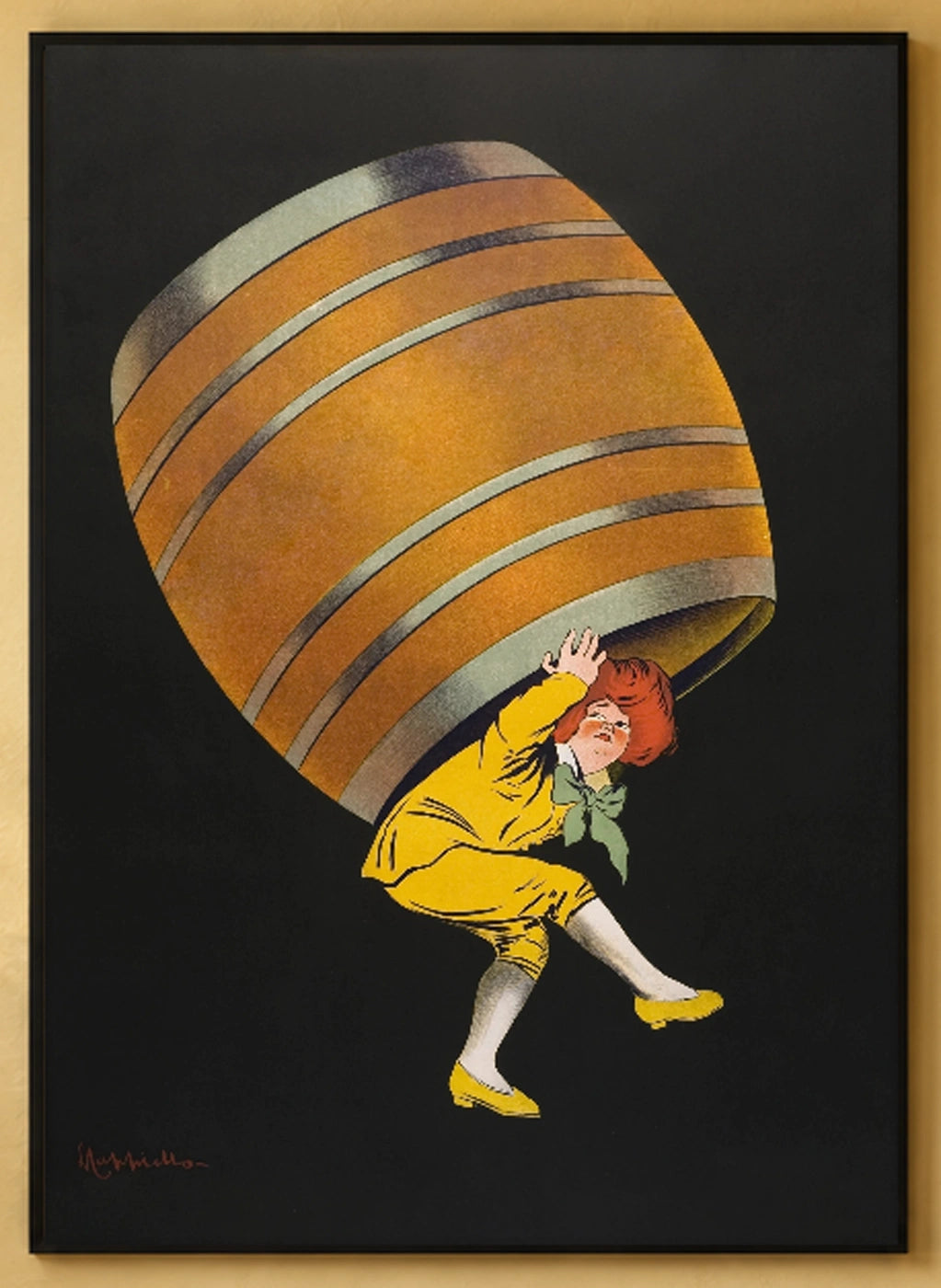 Cognac Pellisson Vintage Art Print by Leonetto Cappiello (1907) in a black frame; close-up of the framed artwork.