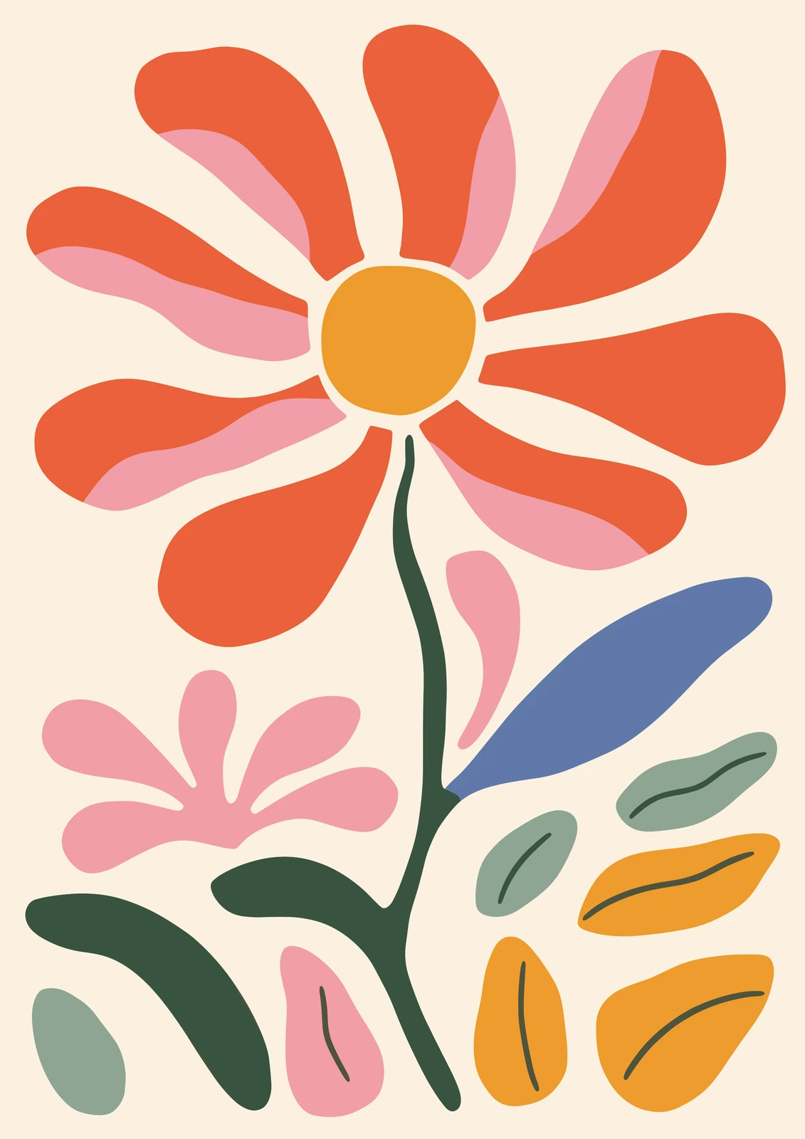 Coral Daisy and Pink Flowers — borderless A-series artwork