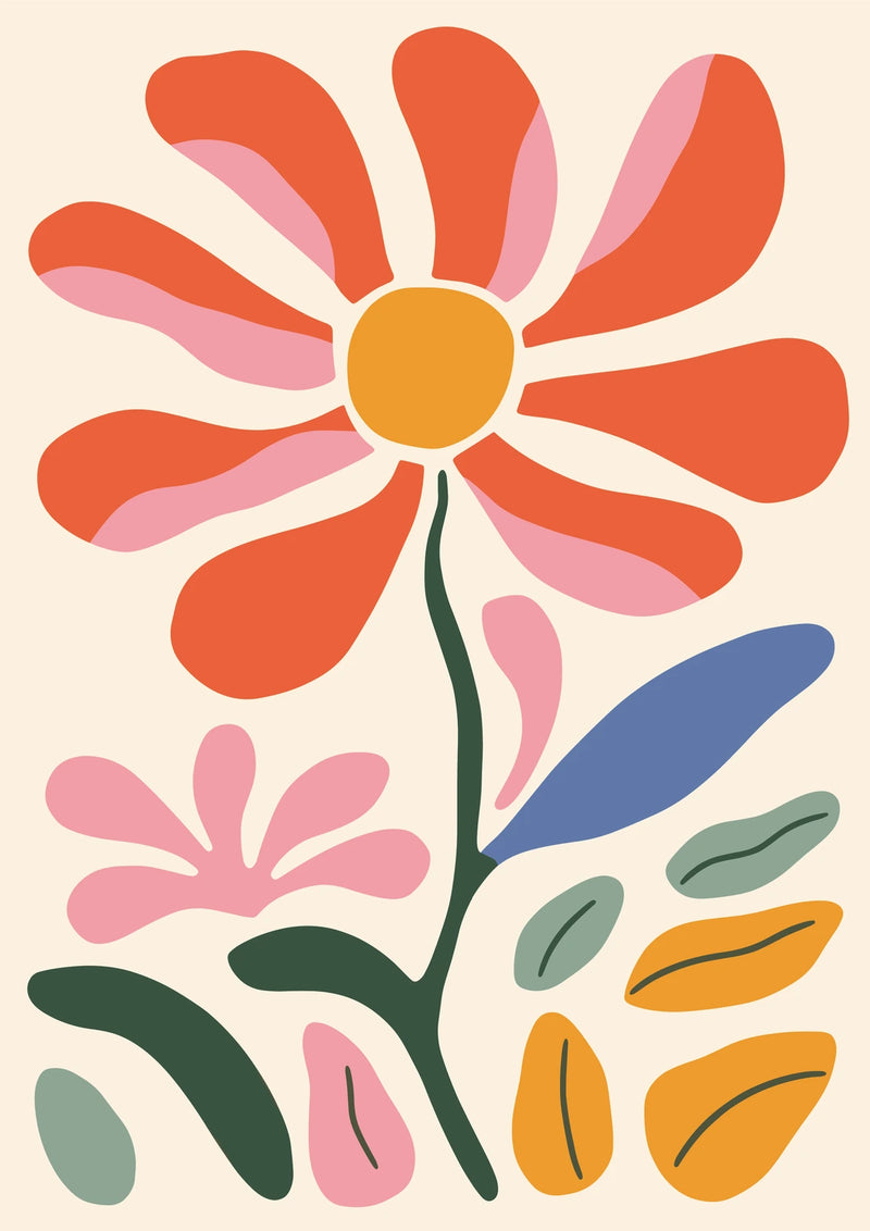 Coral Daisy and Pink Flowers — borderless A-series artwork