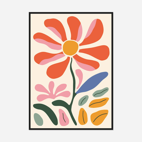 Coral Daisy and Pink Flowers Art Print