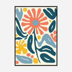 Coral Flower and Foliage — front view in a black frame