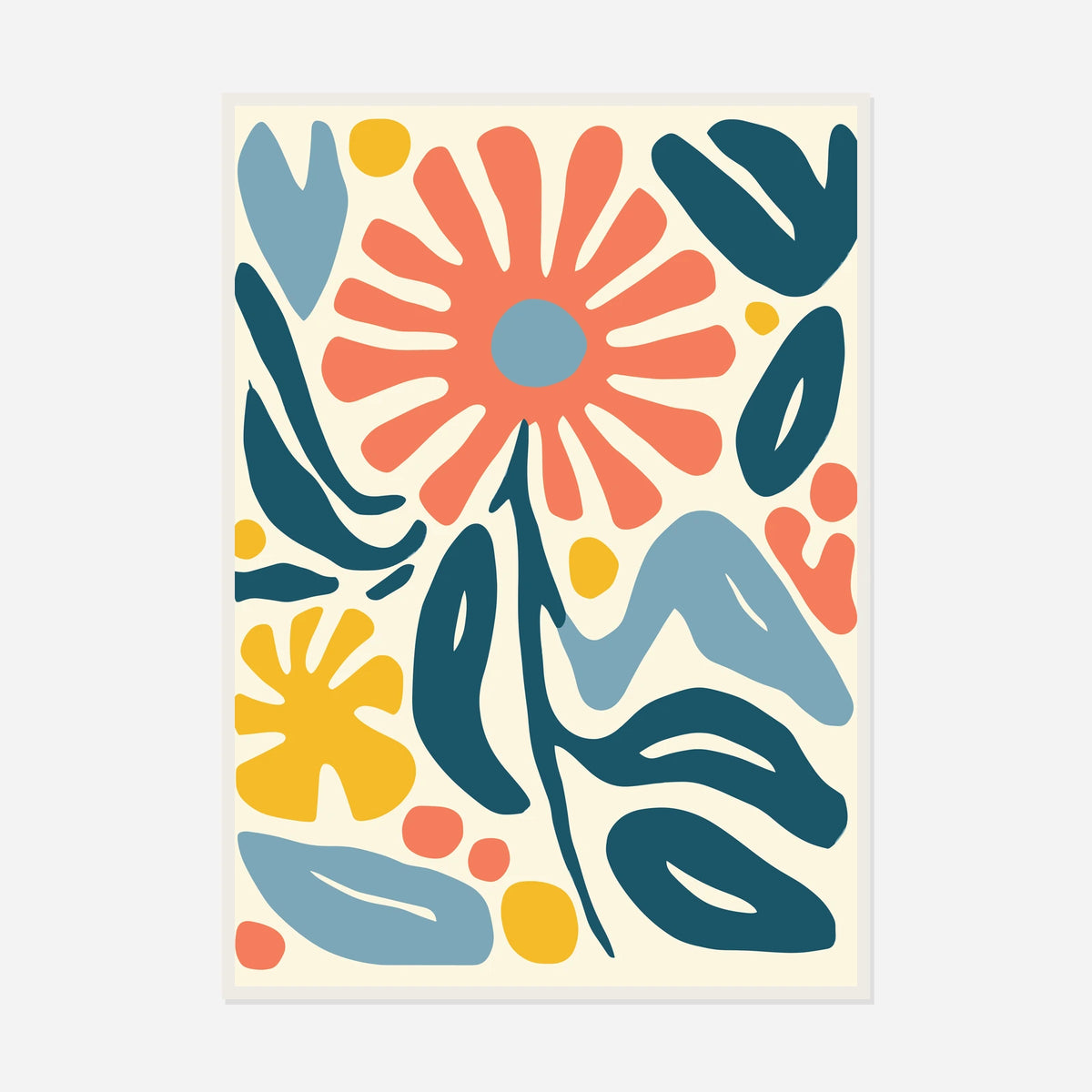 Coral Flower and Foliage — front view in a white frame