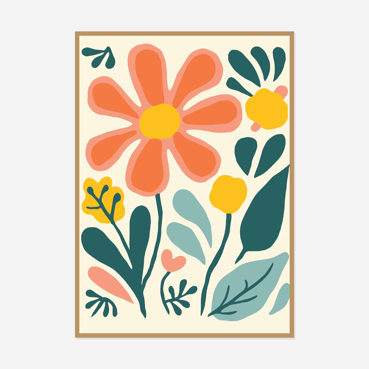 Coral Flower Study — front view in a natural wood frame