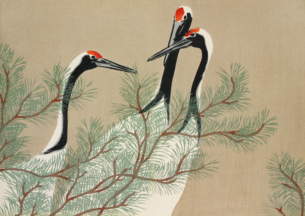 Cranes and Pine — borderless A-series artwork