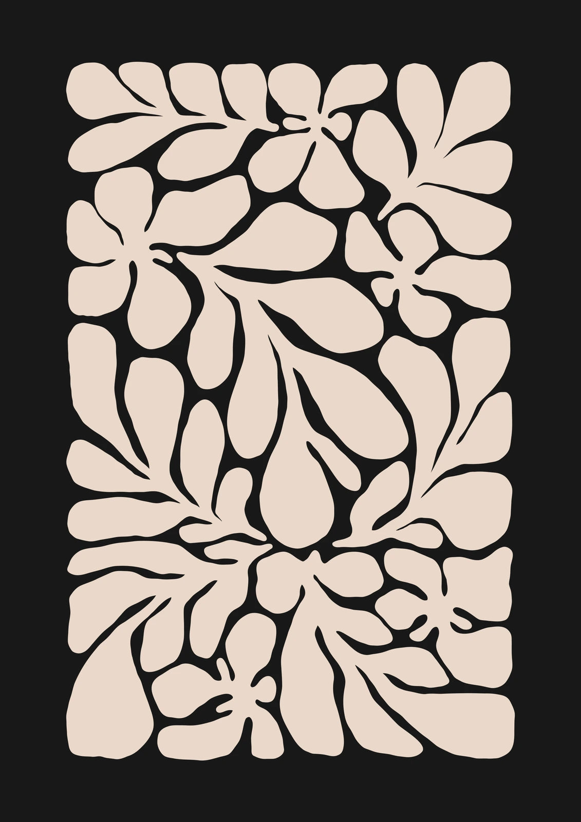 Cream Foliage on Black — borderless A-series artwork