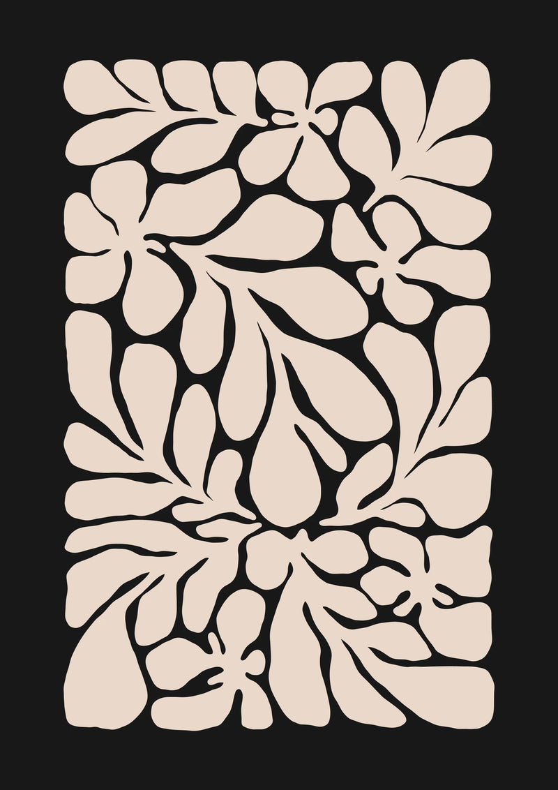 Cream Foliage on Black — borderless A-series artwork