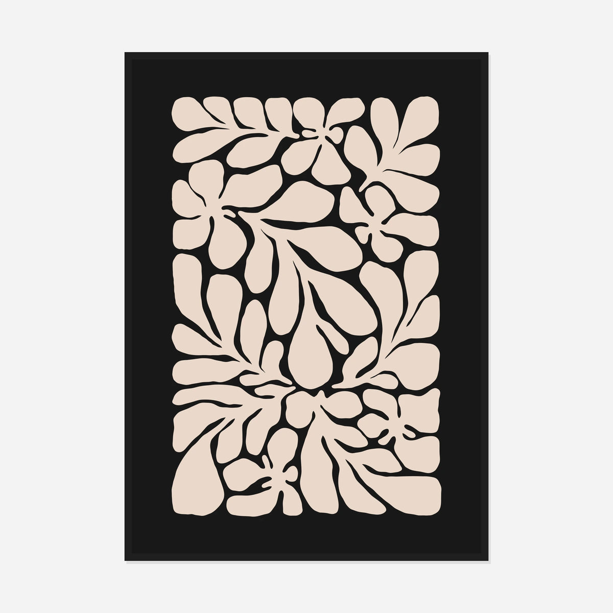 Cream Foliage on Black — front view in a black frame