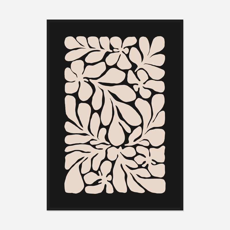 Cream Foliage on Black — front view in a black frame