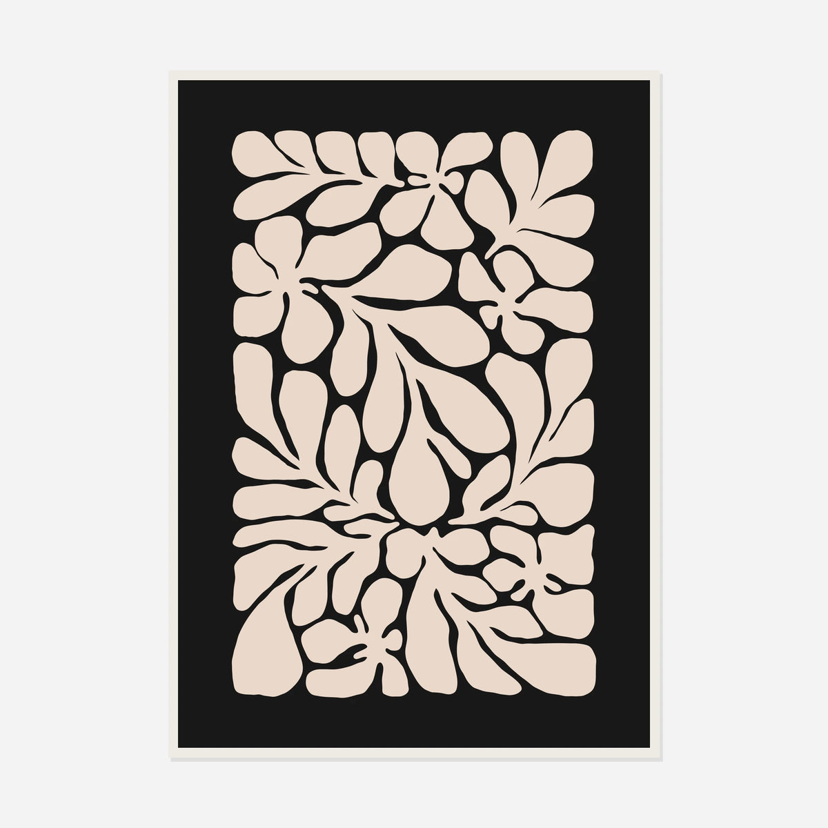 Cream Foliage on Black — front view in a white frame