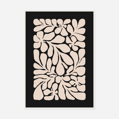 Cream Foliage on Black — front view in a white frame