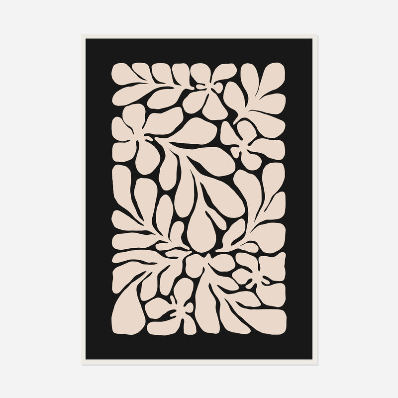 Cream Foliage on Black — front view in a white frame