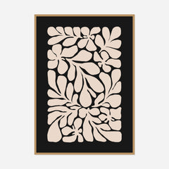 Cream Foliage on Black — front view in a natural wood frame