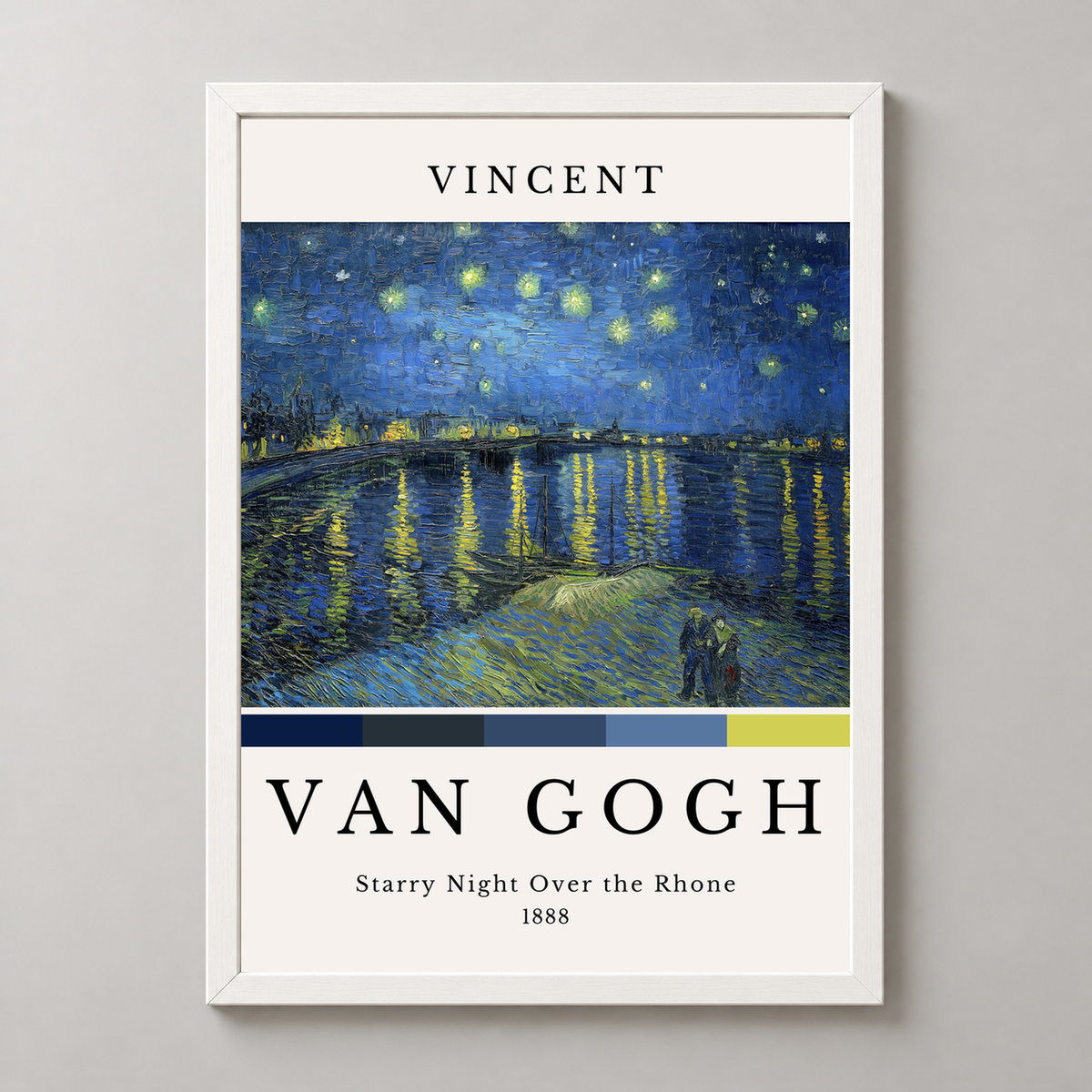 Vincent van Gogh Starry Night Over the Rhone — realistic white frame studio view