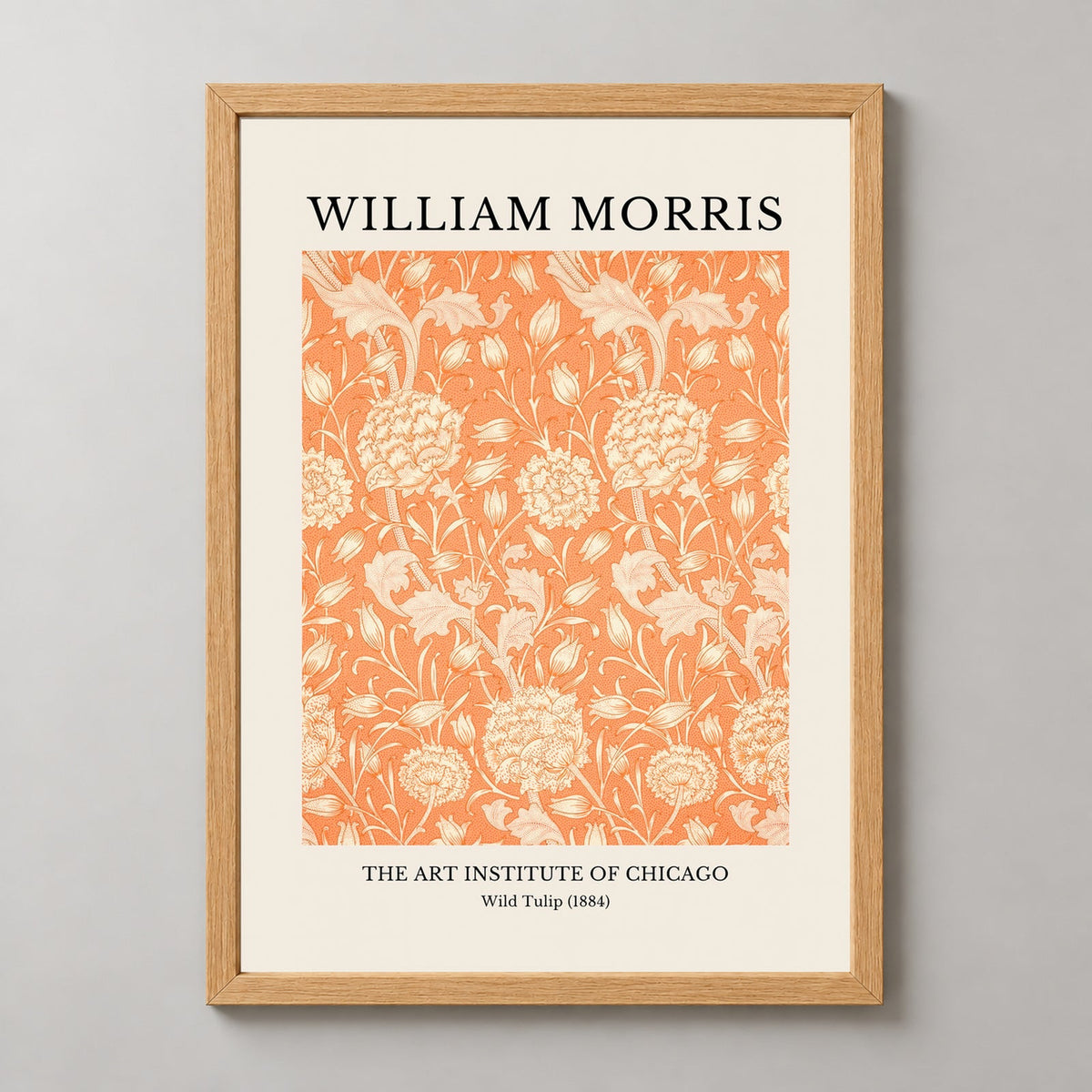 William Morris - The Art Institute of Chicago, Wild Tulip Print (1884) — realistic natural wood frame studio view