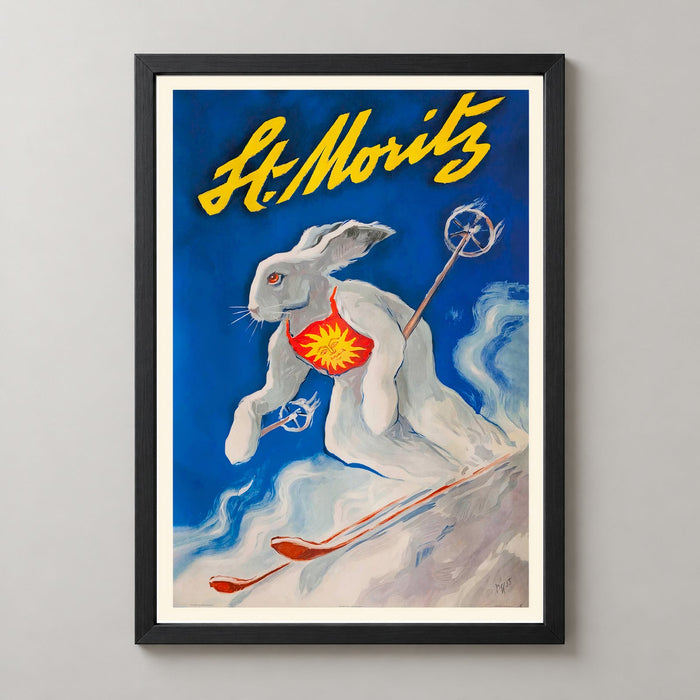 St Moritz Switzerland Vintage Downhill Ski Bunny Poster