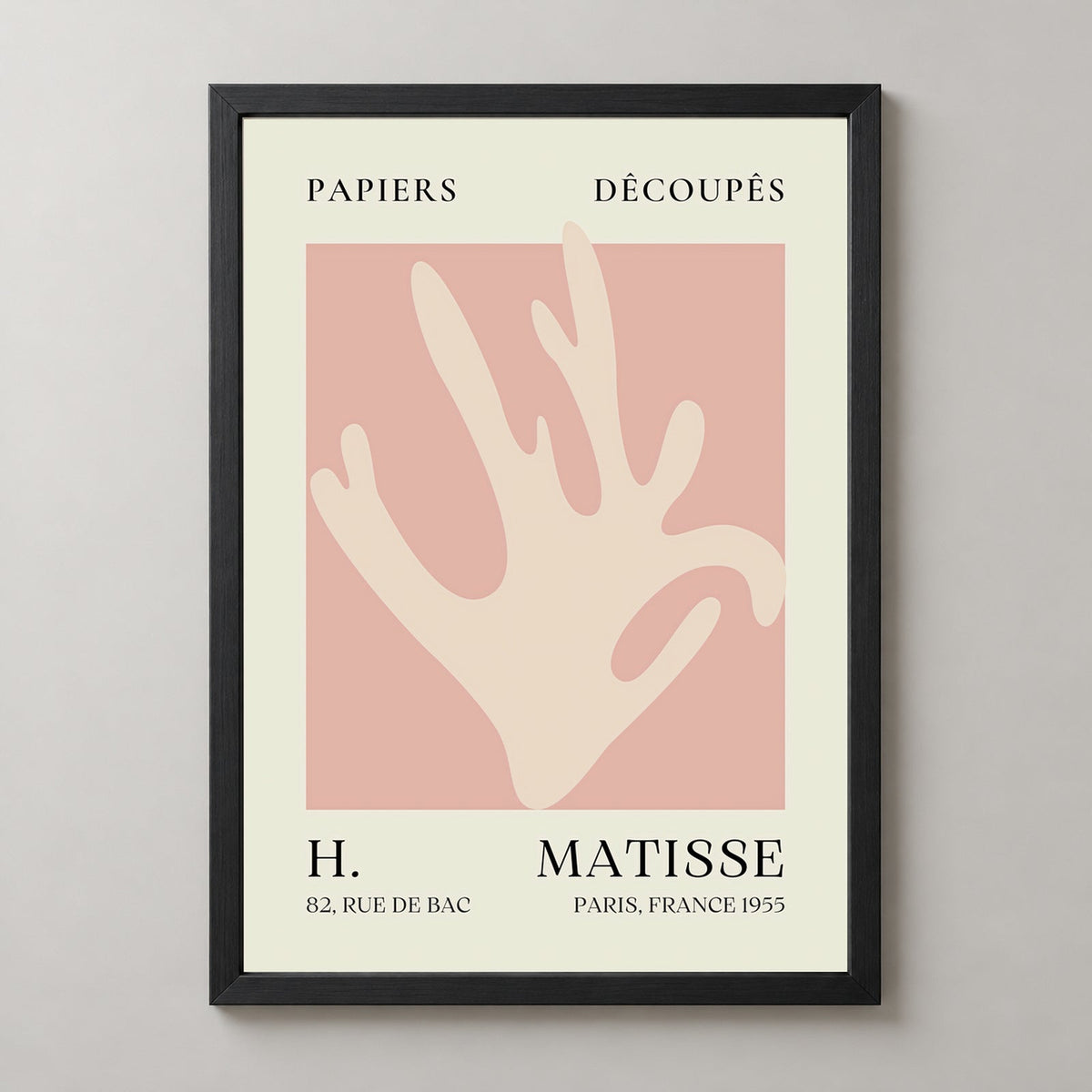 Papiers Découpés Pink Foliage H. Matisse Print (1955) — realistic black frame studio view