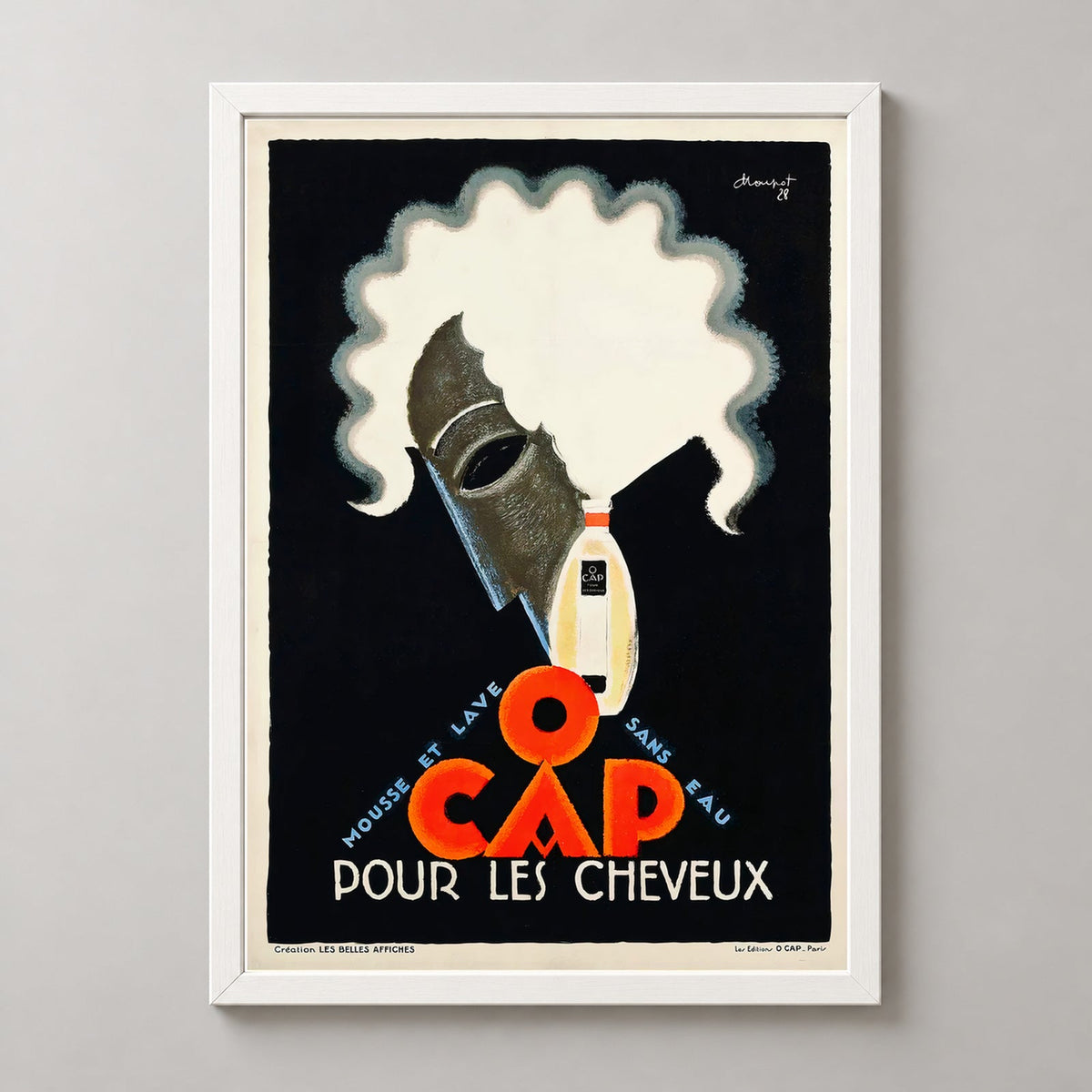 O Cap Pour Les Cheveux Vintage Advertising Poster by Charles Loupot — realistic white frame studio view