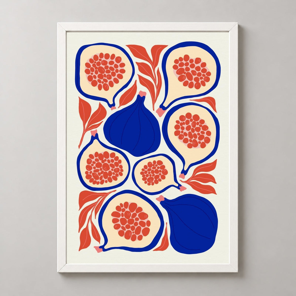 Fig Print  | Abstract Fruit Collection | Kitchen Wall Art — realistic white frame studio view