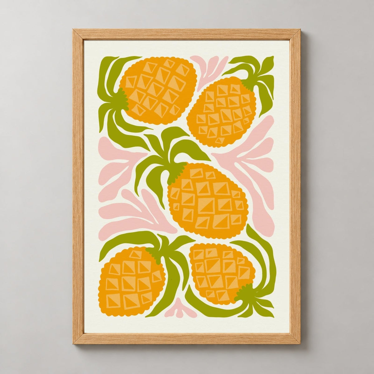 Pineapple Print  | Abstract Fruit Collection | Kitchen wall art — realistic natural wood frame studio view