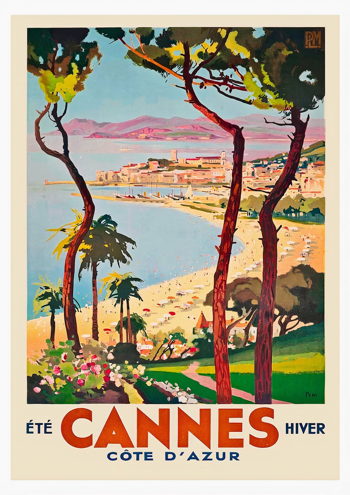 French Vintage Travel Poster - Cannes Côte d'Azur, France — poster only, complete unframed artwork