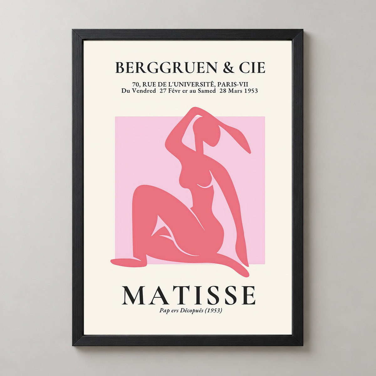 Henri Matisse Vintage Print exhibition at Galerie Berggruen & Cie — realistic black frame studio view