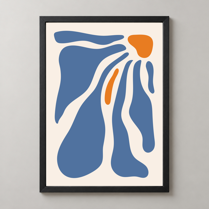 Abstract Flowing Forms Art Print - Blue and Orange Minimalist Design