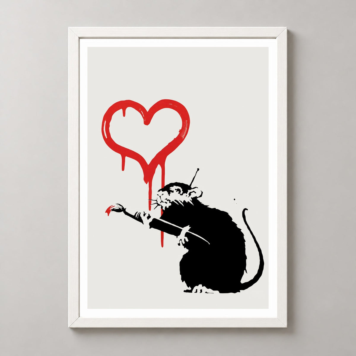 Banksy Love Rat, 2004 — realistic white frame studio view