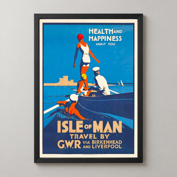 Isle of Man Travel via Birkenhead and Liverpool Vintage Travel Poster