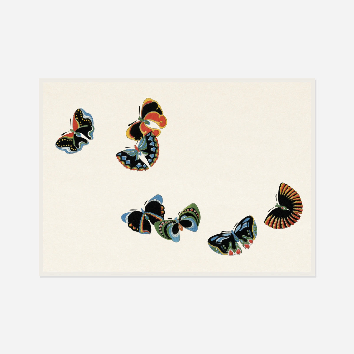 Dark Patterned Butterflies — front view in a white frame