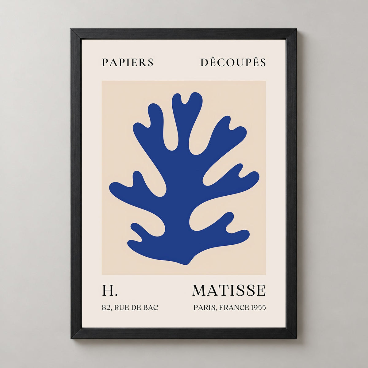 Papiers Découpés Blue H. Matisse Print (1955) — realistic black frame studio view