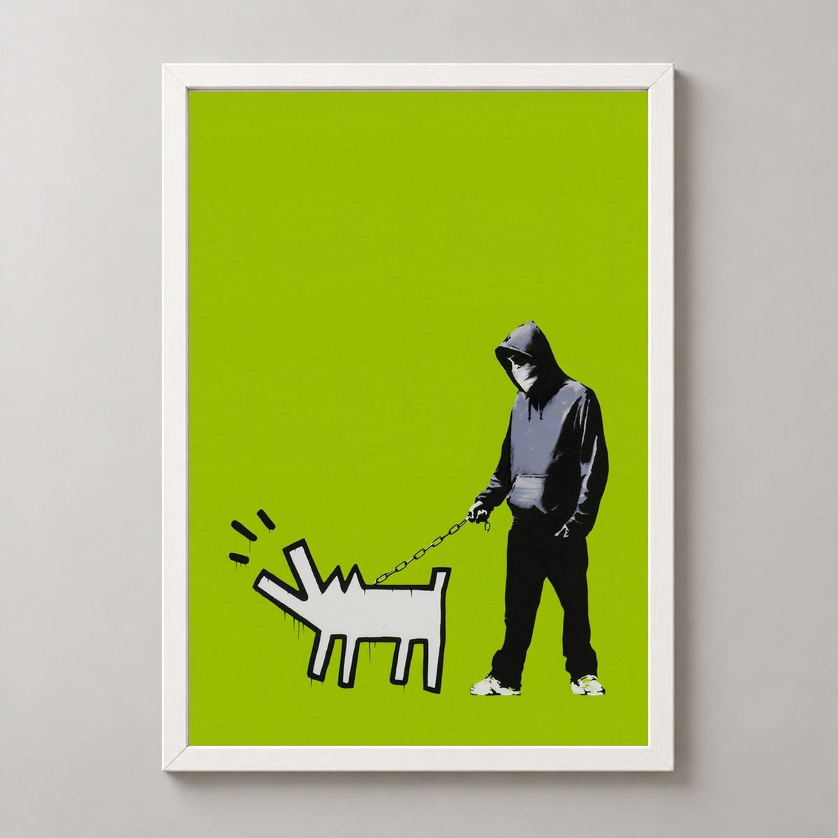 Banksy Choose Your Weapon (Green), 2010 — realistic white frame studio view