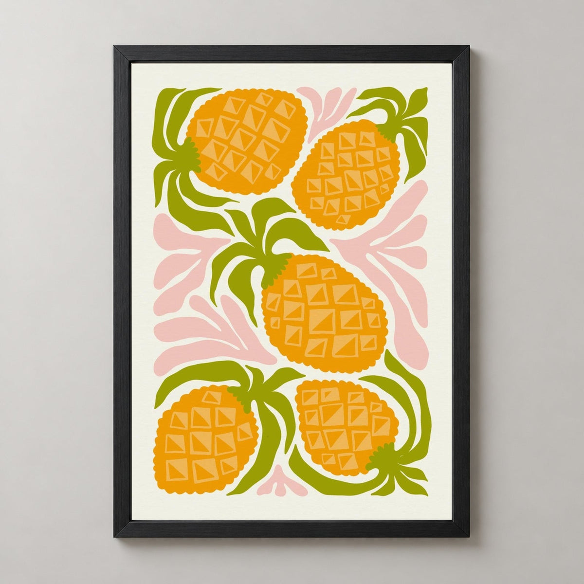 Pineapple Print  | Abstract Fruit Collection | Kitchen wall art — realistic black frame studio view