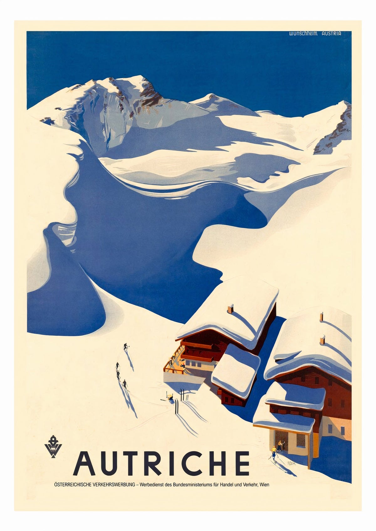 Austria Autriche Vintage Ski Poster — poster only, complete unframed artwork