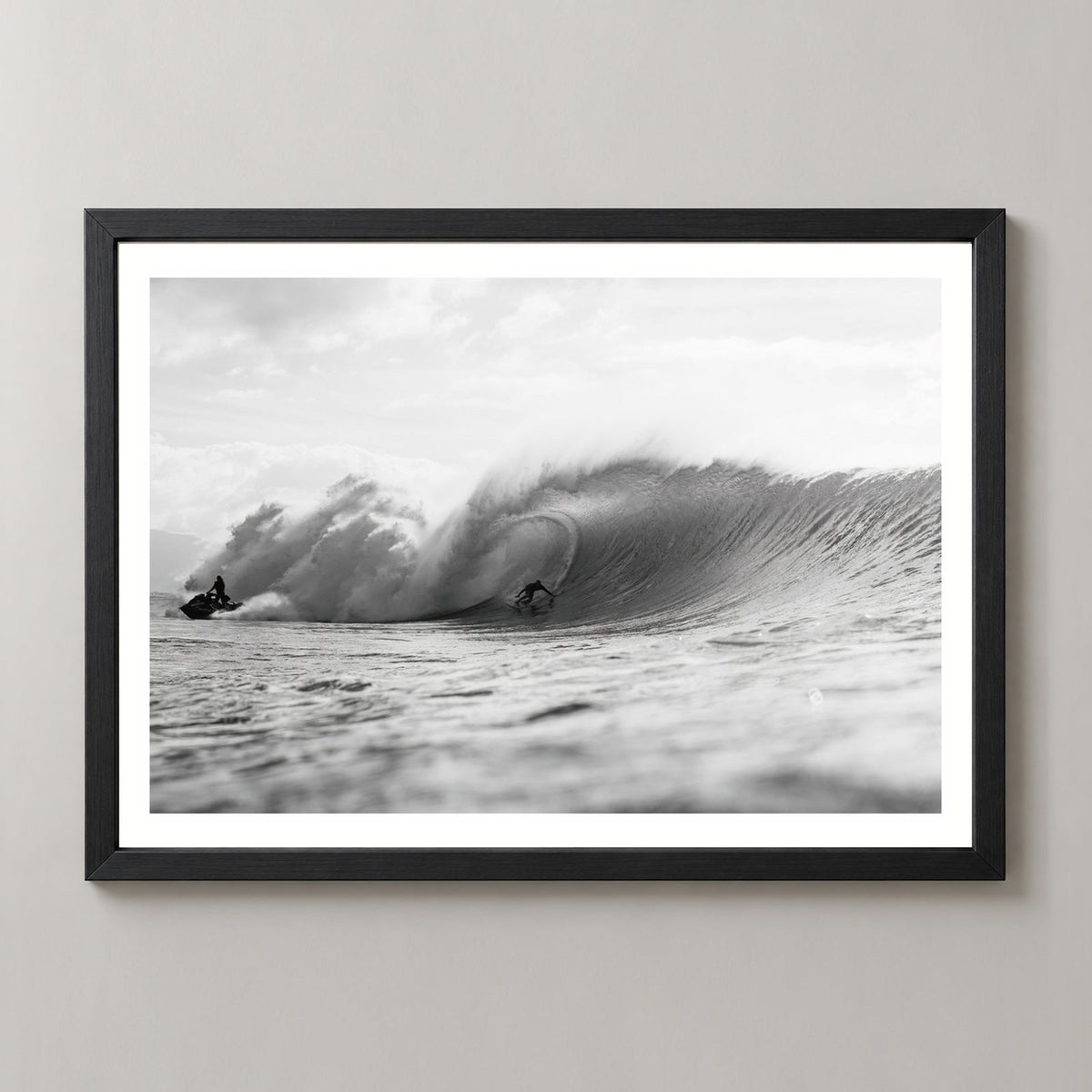 Surfing Big Break | Black and White Photography — realistic black frame studio view