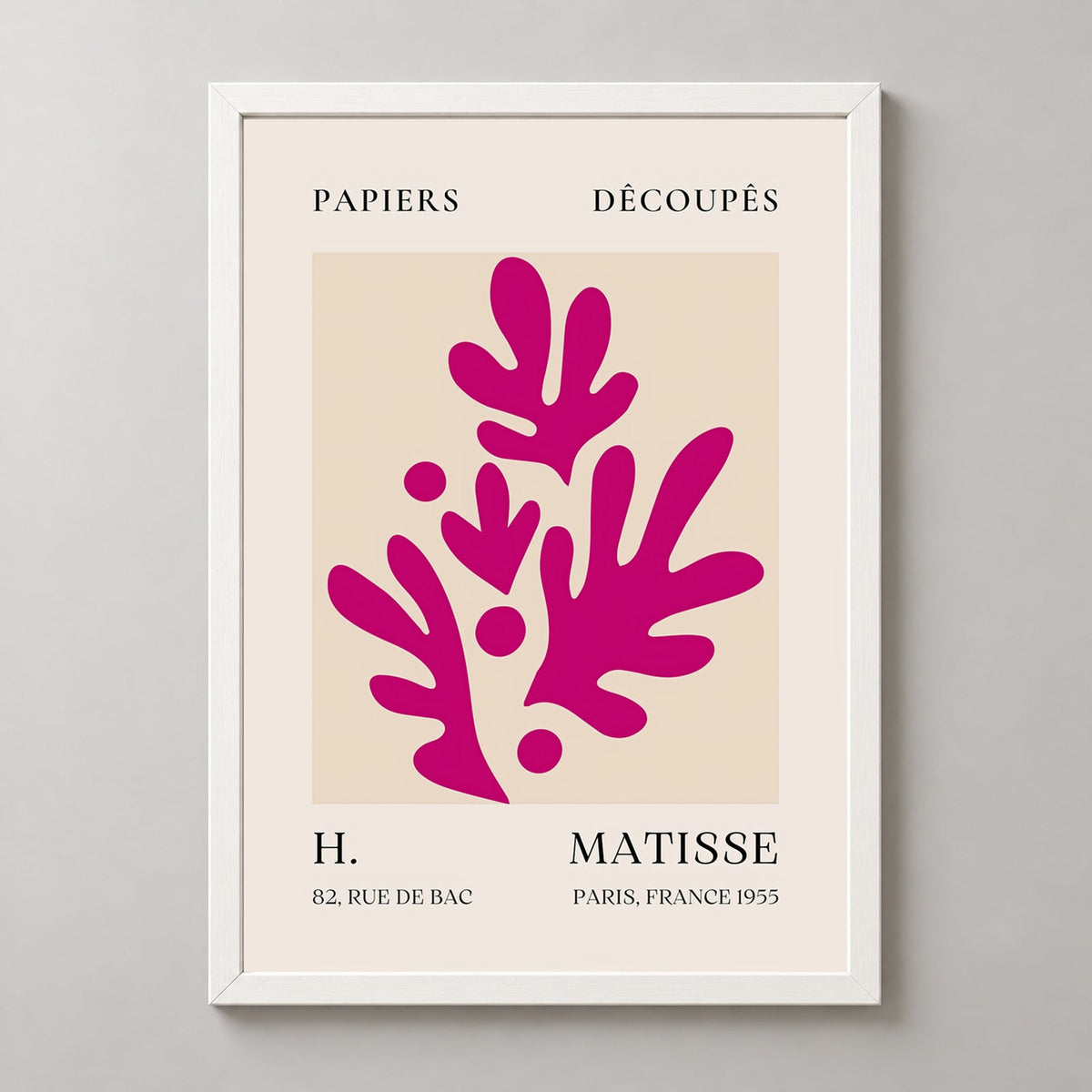 Papiers Découpés H. Matisse Print Pink Foliage II (1955) — realistic white frame studio view