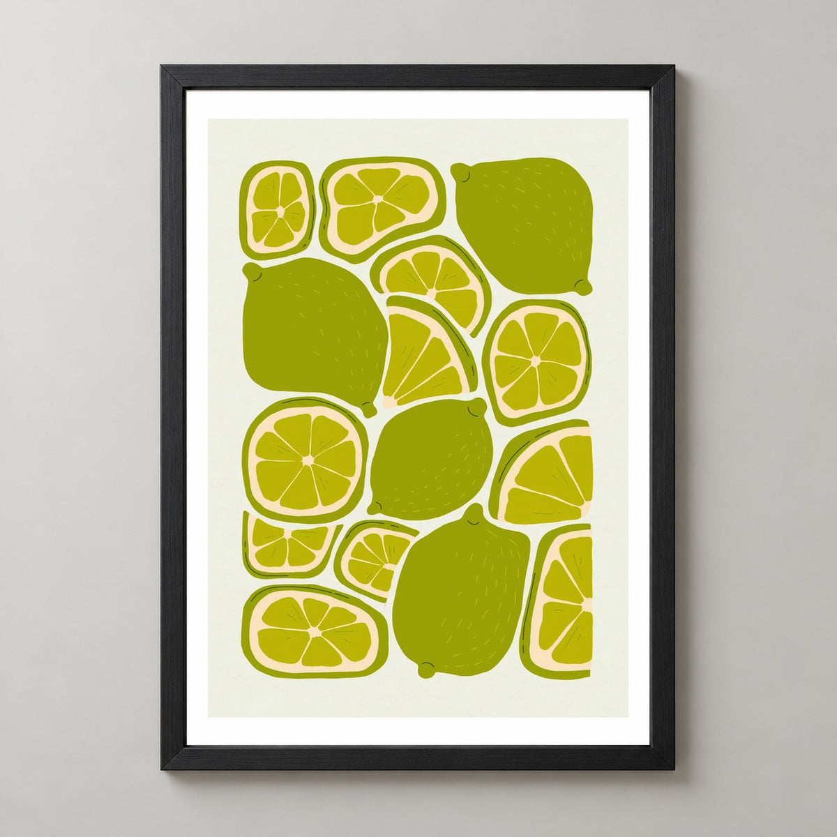 Lime Print  | Abstract Fruit Collection | Kitchen Wall Art — realistic black frame studio view