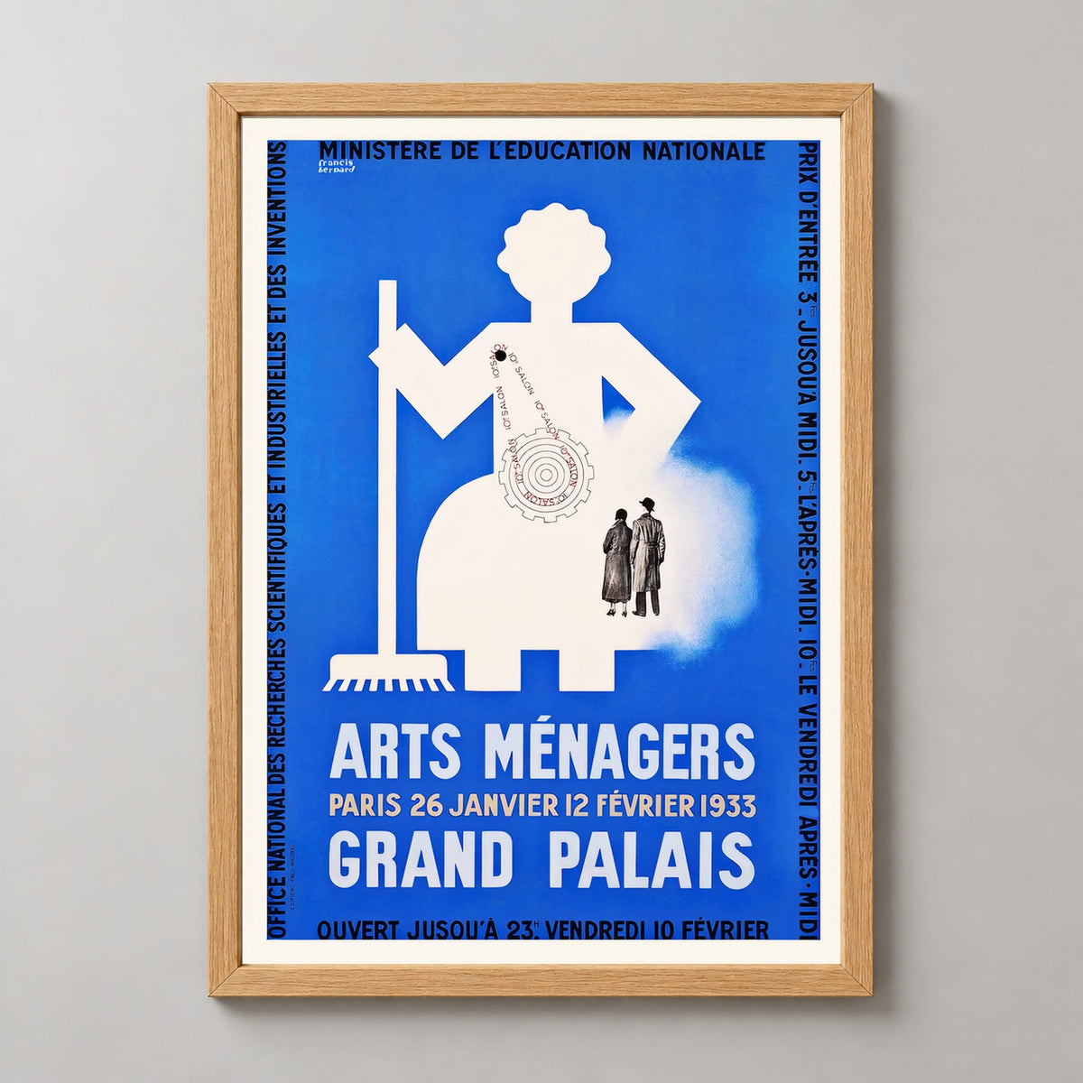Arts Menagers Grand Palais Vintage Advertising Poster — realistic natural wood frame studio view